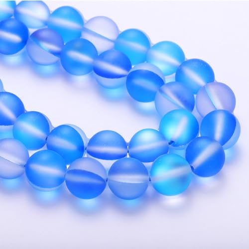 uxcell Matte Crystal Glass Beads 6mm Synthetic Frosted Shining Semi-Precious Round Loose Beads Synthetic Moonstone for Jewelry Making DIY Bracelet, Blue - color: Blue, size: 6mm