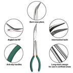 SPEEDWOX Long Reach Bent Nose Pliers 11 Inches 45 Degree Intermeshed Teeth Precision Fine Pliers for Hard to Reach Narrow Spaces High Leverage Reduce Efforts Non-slip Handle - style: 45°Bent Nose Pliers