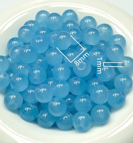 200PCS Glass Beads 8mm Glass Beads for Bracelets Necklaces Jewelry Making DIY Crafts (Light Sky Blue) - color: 3Light Sky Blue