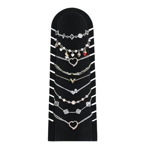 MOOCA 2 Pcs Set Bracelet Necklace Chain Display Pad with 12 Slots, Jewelry Organizer Display with Easel Stand for Chains, 4.5W x 4.9D x 12.2H in, Black Velvet - color: Black,12 Slots