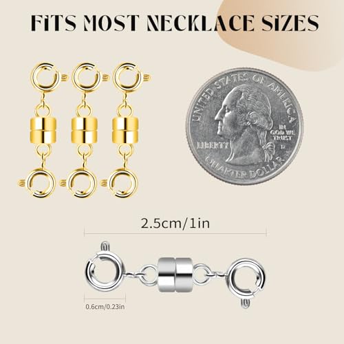 Double Magnetic Necklace Clasp, 12PCS Strong Magnetic Clasps for Necklaces, Gold and Silver Magnetic Necklace Clasps and Closures, Magnetic Jewelry Clasps for Necklaces Bracelet Anklet Jewelry Making