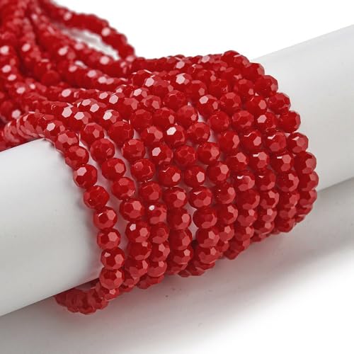 Perlin Czech Bohemian Crystal Glass Beads Faceted Round 4mm 90 Pieces Loose Spacer 1 Strand Beads for DIY Jewelry Earrings Necklace Bracelet Making (Red Opaque) - color: Red opaque