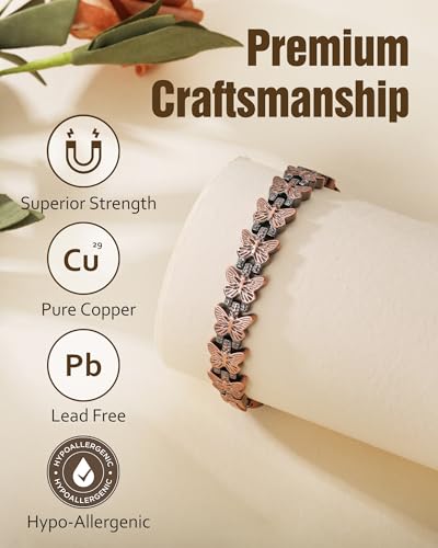 Jecanori Pure Copper Bracelet for Women,Copper Magnetic Bracelet With 3500 Gauss Magnets, Adjustable Jewelry Gift with Sizing Tool - color: copper