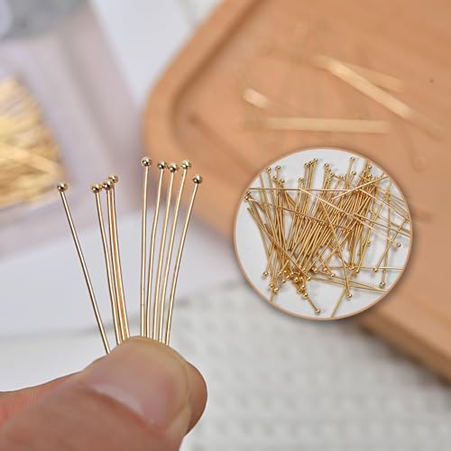 200pcs 30mm 14K Gold Filled Ball Head Pins DIY Crafts Beads Charms Earring Bracelet Jewelry Making Accessories Supplies - color: Gold Ball Pins, size: 30mm