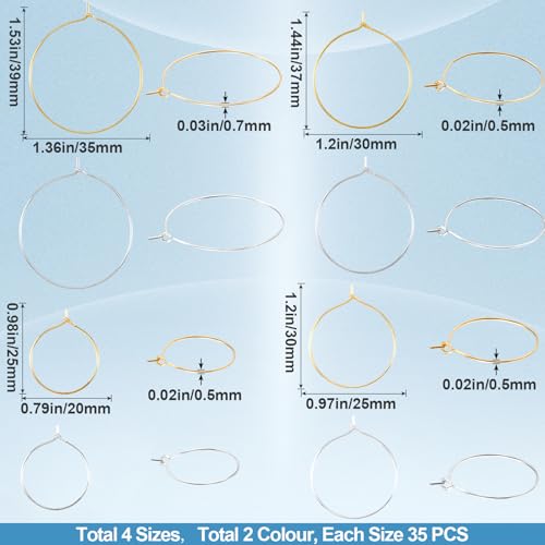 Pndeyo 280pcs Hypoallergenic Earring Beading Hoops, 20mm 25mm 30mm 35mm Round Hoop Earrings Findings, Open Earring Wire Ring Accessories for Jewelry Making- Silver & Gold - color: Silver & Gold-280pcs