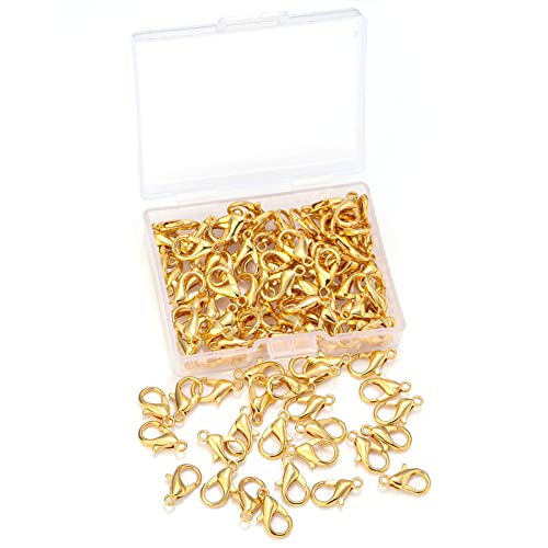 100 Pieces 12x6mm Gold Lobster Clasp Set Lobster Claw Clasps for Jewelry Making and Bracelets for DIY Craft Earring Necklace Bracelet Pendant Choker Jewelry Making Findings and Key Ring Chain - color: Gold, size: 12x6mm(100pcs)