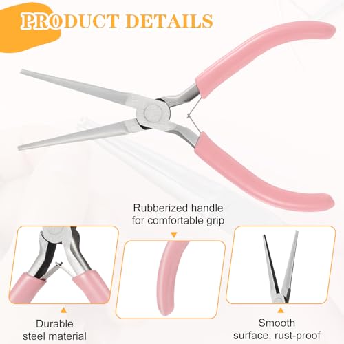2 Pack Needle Nose Pliers, 6 Inch Long Nose Pliers Flat Nose Jewelry Pliers Small Nose Pliers Tools Wire Bending Pliers for Crafts Jewelry Making Supplies (Pink)