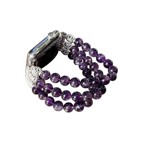 Amethyst Bracelet Compatible for Apple Watch Band 40mm/38mm/41mm Series 9 8 7 SE Series 6/5/4 Women Fashion Natural Gemstone Handmade Stretchy Watch Strap (42mm/44mm/45mm) - size: 42mm/44mm/45mm