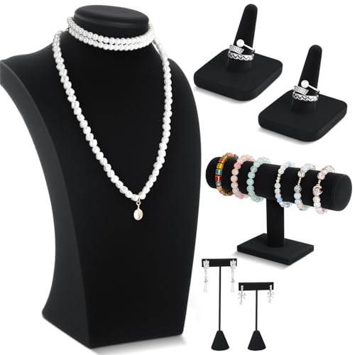 Kigley 6 Pcs Jewelry Display Set Necklace Bust T Bar Bracelet Holder Earring Ring Finger Display jewelry Stand for vendors Selling Store Trade Show (Black) - color: Black