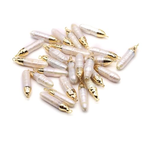 10PCS Natural Pearl Pendants Irregular Multiple Shapes Cultured Freshwater Baroque Pearl Charms for Jewelry Making Gift - color: 30x6mm