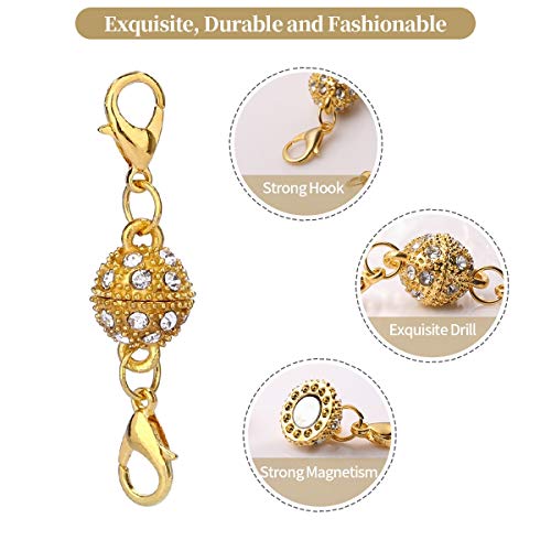 Aiskaer 12 Pcs Gold and Silver Rhinestone Ball Style Magnetic Lobster Clasp for Jewellery Necklace Bracelet