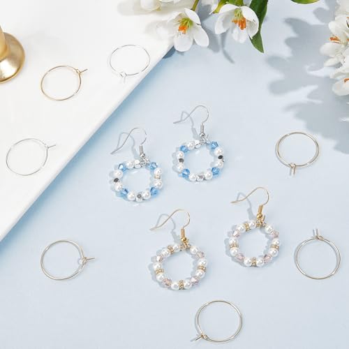 Beebeecraft 1 Box 100Pcs Hoop Earring Findings 316 Surgical Stainless Steel Hoop Ear Wire 20mm Wine Glass Charms Rings for Jewelry Making DIY Crafts (Gold, Silver) - color: Gold and Silver, size: 20mm