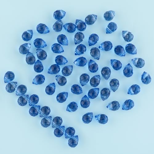 100pcs Light Sapphire Blue Faceted Crystal Glass Beads 8x10mm, Shiny Teardrop Glass Beads for Jewelry Making, Crystal Beads for Bracelet Necklace Earring DIY Craft - color: Light Sapphire Blue