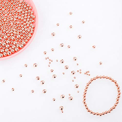 WILLBOND 1200 Pcs Round Spacer Beads for Jewelry Making 4/6/8 mm Smooth Ball Beaded Seamless Loose Ball Embellishments with Holes for Stackable Bracelet Craft(Rose Gold) - color: Rose Gold