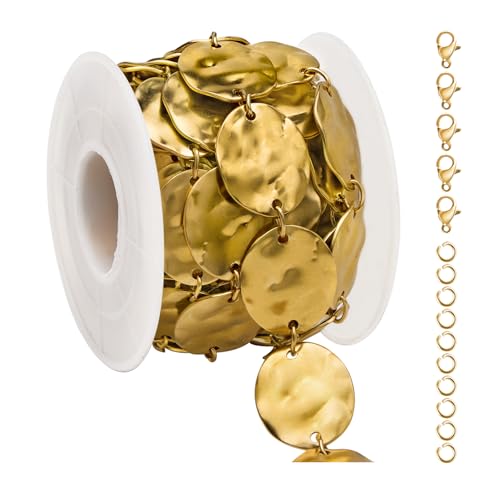 UMAOKANG 2 Meters Gold Oval Chain for Jewelry Making Stainless Steel Link Chains on Spool with Jump Rings Lobster Clasps - color: Gold Middle Oval