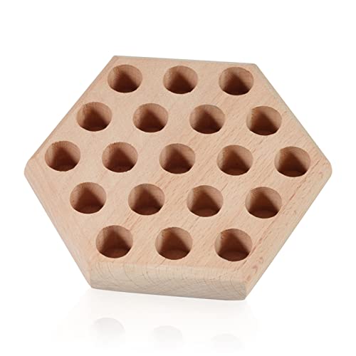 Wooden Pliers Organizer - Hexagon Pliers Rack with 19 Holes - Beech Wood - Brown - 5 x 5 x 0.88 inches - Indoor Use - Tabletop Mounting - No Assembly Required - style: Hexagon