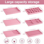 12Pcs Velvet Stackable Jewelry Trays, Jewelry Drawer Organizer, Large Removable Display Jewelry Tray, Necklace Bracelet Storage Box for Earring, Ring, Brooch, Watch (Pink) - color: Pink