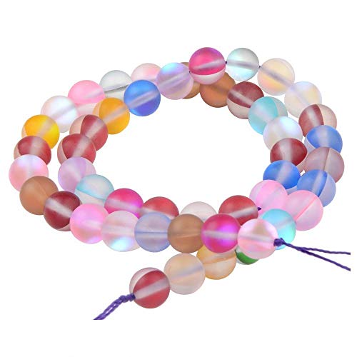 Matte Aurora Crystal Glass Beads Gemstone 6MM Colorful Frosted Glitter Shining Mermaid Round Loose Beads Frosted Moonstone for Jewelry Making - color: colorful, size: 6mm