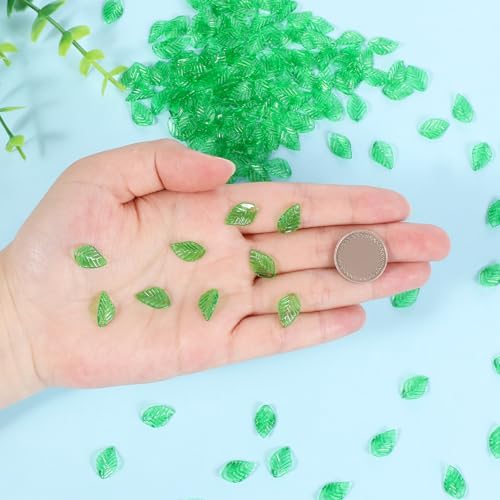 200 Pcs Green Leaf Beads, Leaves Charms for Jewelry Making, Leaf Shaped Beads, Transparent Acrylic Leaves Charm, Summer Plant Charms, Small Charm for Making Bracelets, Necklace, DIY Jewelry