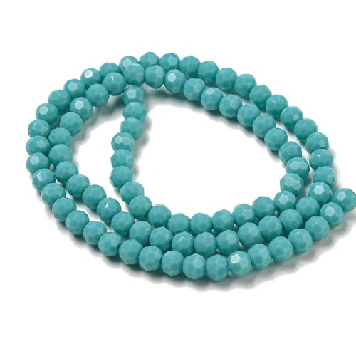 Perlin Czech Bohemian Crystal Glass Beads Faceted Round 4mm 90 Pieces Loose Spacer 1 Strand Beads for DIY Jewelry Earrings Necklace Bracelet Making (Turquoise Opaque) - color: Turquoise opaque