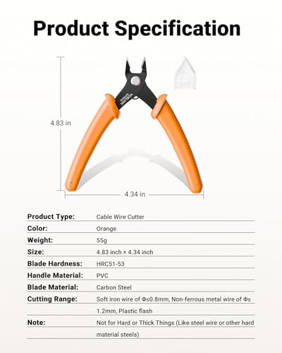 VCELINK Micro Precision Wire Cutter Spring Loaded, 5-Inch Flush Cutter Pliers, Nippers, Small Side Cutter for Electronics, Zip Ties, Craft and Jewelry, Orange - color: Orange