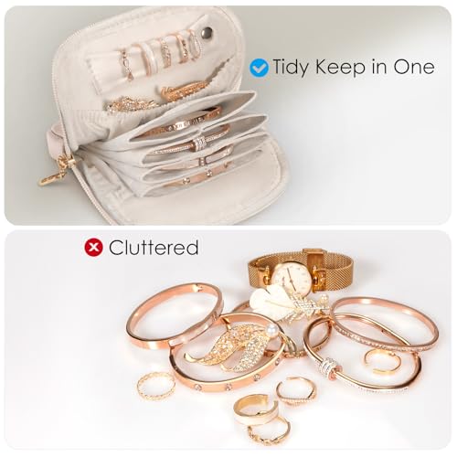 SITHON Small Travel Jewelry Case with Ring Holder, Mini Velvet Jewelry Pouch Bags, Compact Storage Organizer for Bracelet Necklaces Earrings Travel Essentials, Mother’s Day Gifts (Apricot Pink) - color: Apricot Pink