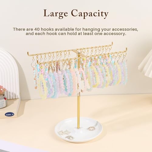 OAOLEER Bracelet Holder Organizer,2 Tier Jewelry Stands and Displays with 40 Movable Hooks Gold Bracelet Stand Jewelry Rack for Necklaces Bangles - size: Two Tier-Gold