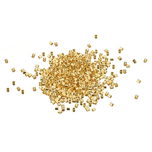 uxcell 1000Pcs Crimp Tube Beads, 1.5x1.5mm Brass Tube Crimp End Spacer Beads Tiny Stoppers for Bracelet Jewelry Making DIY, Gold Tone - color: Gold Tone, size: 1.5x1.5mm