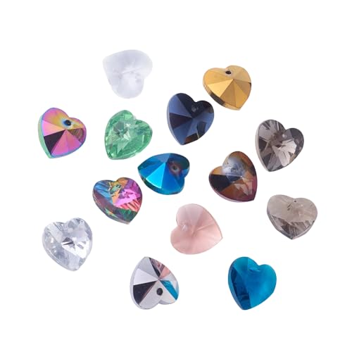 Ipotkitt 200 Pcs Colorful Glass Faceted Heart Charms Romantic Valentines Love Crystal Heart Shaped Charms for DIY Craft Jewelry Making Findings - color: 200pcs-Faceted Heart Charms-14x14x8mm