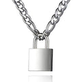 DIBOLA Padlock Necklace Stainless Steel Lock Chain for Men Women Silver 18-24 inch - color: Silver1