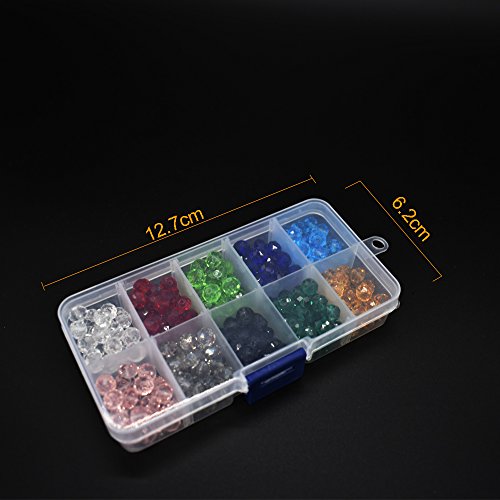 Renashed 150Pcs Wholesale Briolette Crystal Glass Beads Finding Spacer Beads Faceted with Container Box Beads for Making Jewelry 10 Colors (10mm) - size: 10mm