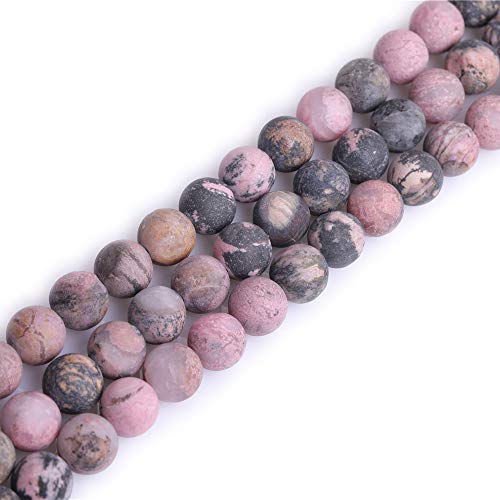 12mm Natural Stone Black Rhodonite Frosted Matte Unpolished Round Beads for Jewelry Making Strand 15 inch - color: Black Rhodonite, size: 12mm