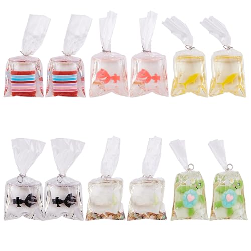 SUNNYCLUE 1 Box 12pcs Goldfish Water Bag Charms Ocean Shell Turtle Resin Pendant Charm Bulk for Jewelry DIY Necklace Bracelet Earrings Making - color: 1 Box 12pcs Goldfish Water Bag Charms