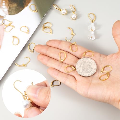 30 Pcs Leverback Earring Hooks, Stainless Steel Clasp Hoop, Hypoallergenic Dangles Earring Hooks, French Ear Wire Findings for Women, DIY Crafts, Jewelry Making (Gold) - color: Gold 30pcs