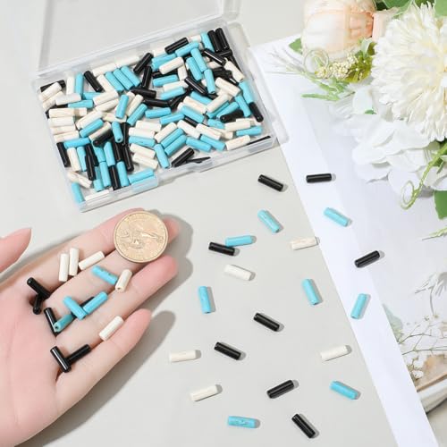 1 Box 192PCS 4x13MM Cylinder Stone Beads Strands with Hole Synthetic Turquoise Column Gemstone Tube Shaped Loose Spacer Bead Bulk for Jewelry Making Bracelets Necklaces DIY Crafts Supplies - color: 3 Color Mix