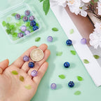 54Pcs Lampwork Blueberry Beads Lampwork Bumpy Blueberry Bead Handmade Fruit Charms with 36 Acrylic Leaf Pendants for Jewelry Making Bracelets Necklaces Crafts