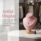 Pink Mannequin Bust Jewelry Organizer - Necklace Holder Stand with Wood Base for Home and Shop Display, 7.67 X 5.90 X 3.54 Inches
