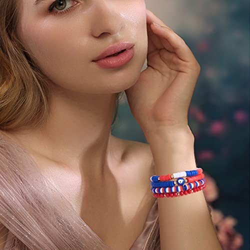 Ornaland 7Pcs Handmade Polymer Clay Heishi Surfer Stretch Bracelets Set Colorful Glass Beads Bracelets Boho Stackable Preppy Bracelets Wrist Jewelry for Women - color: blue 2