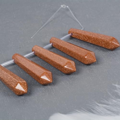 50mm Synthetic Goldstone Hexagonal Wand Jewelry Making Crystal Pointed Chakra Reiki Healing Beads 2mm Hole Drilled(Pack of 5) - color: Synthetic Goldstone