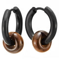 Stainless Steel Circle Beads Huggie Hinged Hoop Earrings for Men Women, 2pc - color: Black & Tiger Eye, size: Diameter:12MM