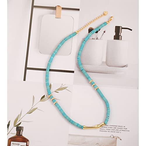 CANEVINKA Bohemian Beaded Choker Necklace 18K Gold Plated Bead Pendant Necklace Vintage Handmade Jewelry for Women - style: Bamboo