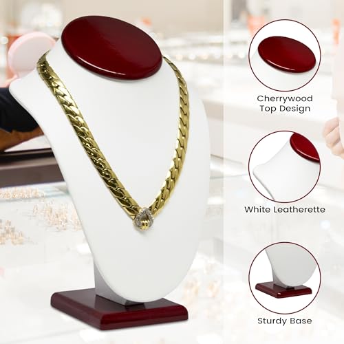 Novel Box Cherrywood/White Stand Jewelry Necklace Display 6.5x4x10 Inches - Freestanding Travel Necklace Holder Stand - Necklace Mannequin Organizer Stands - Necklace Displays Medium - color: Rosewood/White, size: Medium