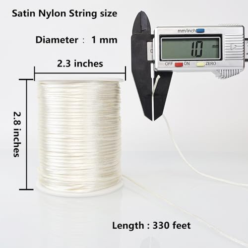 LUSTEMBER 330 Feet Satin Nylon String, 1 mm Silky Smooth Durable Nylon Cord for Jewelry Making, Bracelets, Beading, Necklaces, Macrame, Kumihimo, Rattail, and Chinese Knot Craft - size: Cream