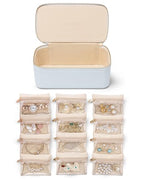 VLANDO Travel Jewelry Case Organizer,Small Jewelry Box with 12 Velvet Jewelry Storage Pockets,Christmas Gift Ideas for Bride Friends Women Girls-Baby Blue - color: 12PCS-Baby Blue