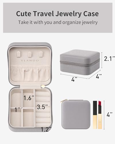 VLANDO Travel Jewelry Box, Small Jewelry Travel Organizer Case for Girls Women - Grey - color: I.Grey