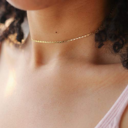 MEVECCO Dainty Gold Chain Choker Necklace 14K Gold Plated Handmade Boho Cute Tiny Beaded Link Choker Necklace Delicate Simple Minimalist Choker Necklace for Women - style: Plain Mariner Chain