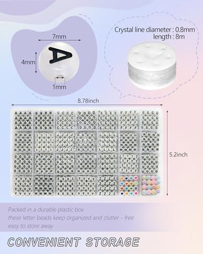Looconi 1400pcs Letter Beads Glow in The Dark 7x4mm Black Alphabet A-Z and Smiley Heart Beads for Jewelry Bracelet Making - color: Glow-White