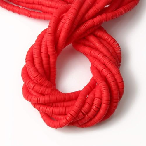 3600 pcs Red Clay Beads for Bracelets Making, 10 Strands Flat Round Polymer Clay Beads 6mm Spacer Heishi Beads for Jewelry Making Earring Necklace - color: Red