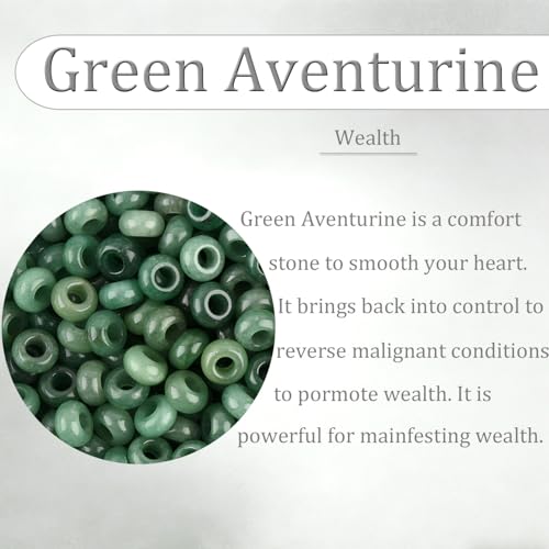 20Pcs Natural Green Aventurine Large Hole Beads, 8x14mm Rondelle Gemstone Spacer Beads 6mm Big Hole for Jewelry Making, Beading Bracelets, Macrame & Hair Braiding - color: Green Aventurine