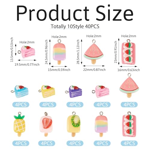 Cheriswelry Cup Cake Resin Pendants Lovely Food Sweet Dessert Dangle Charms Links Hanging Ornament with Metal Loop Fruit Pendants for Key Chains Bracelet Necklace Jewelry Making - color: Ice Lolly & Cake Roll-Mixed Color